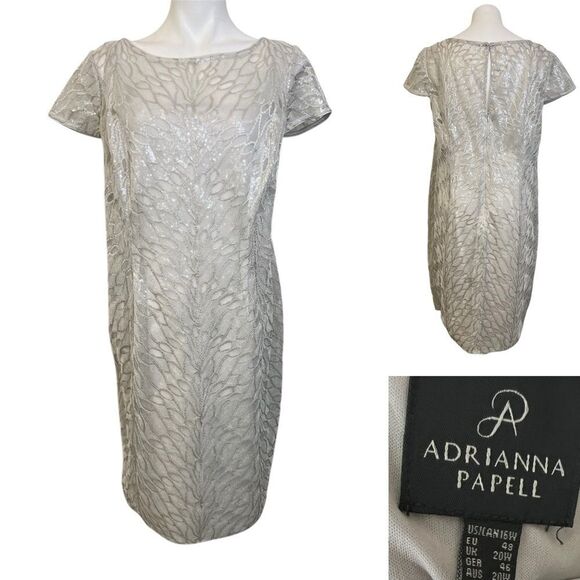Adrianna Papell Dresses & Skirts - Adrianna Papell dress plus size 16w feather sequin sheath cocktail knee length